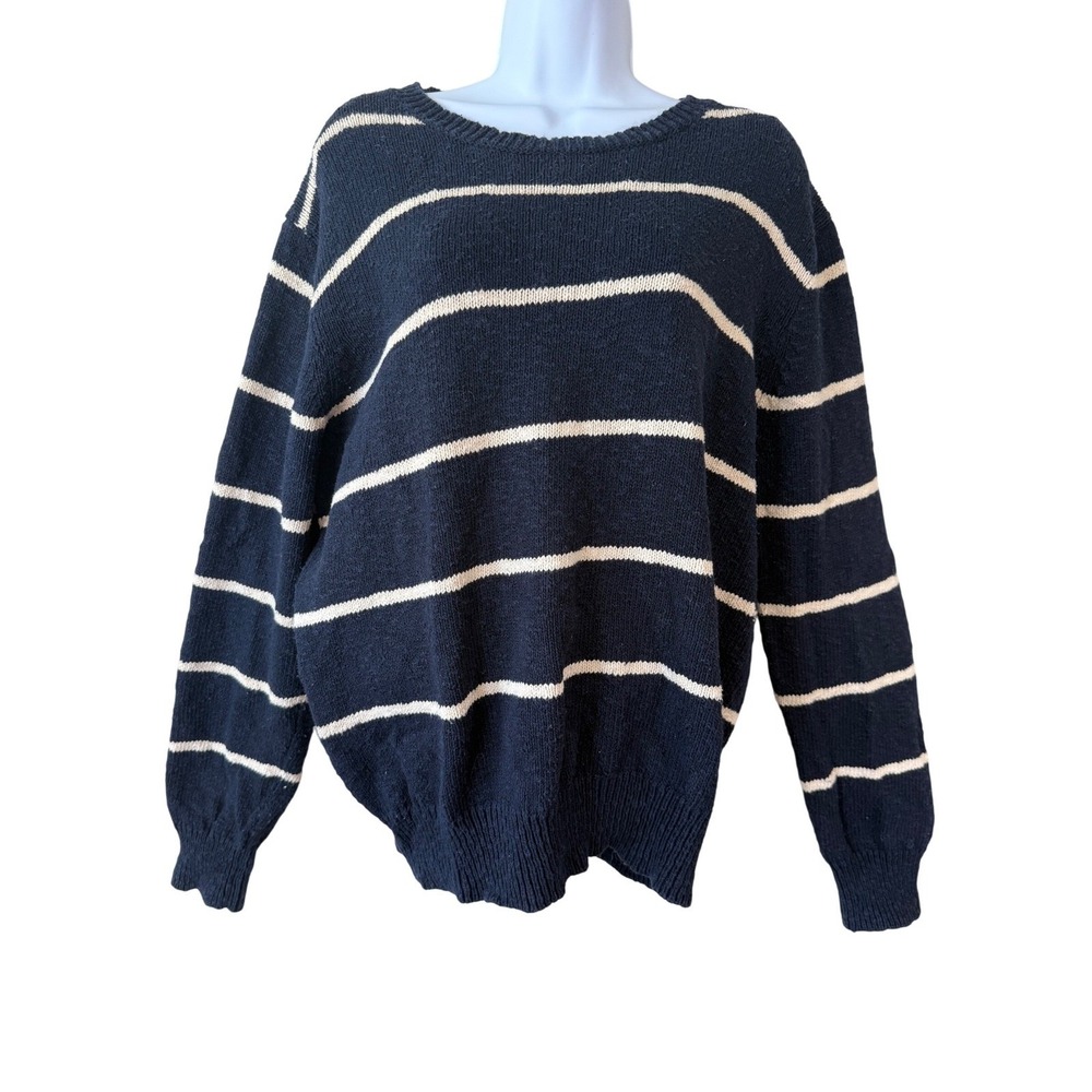 J Crew Navy Cream Striped Crew Neck Sweater XL‎ Classic Casual Nautical Preppy